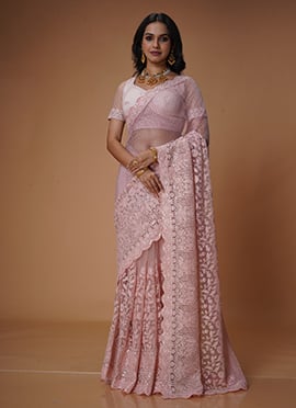 Pink Net Stone Sequins Enchanting Saree