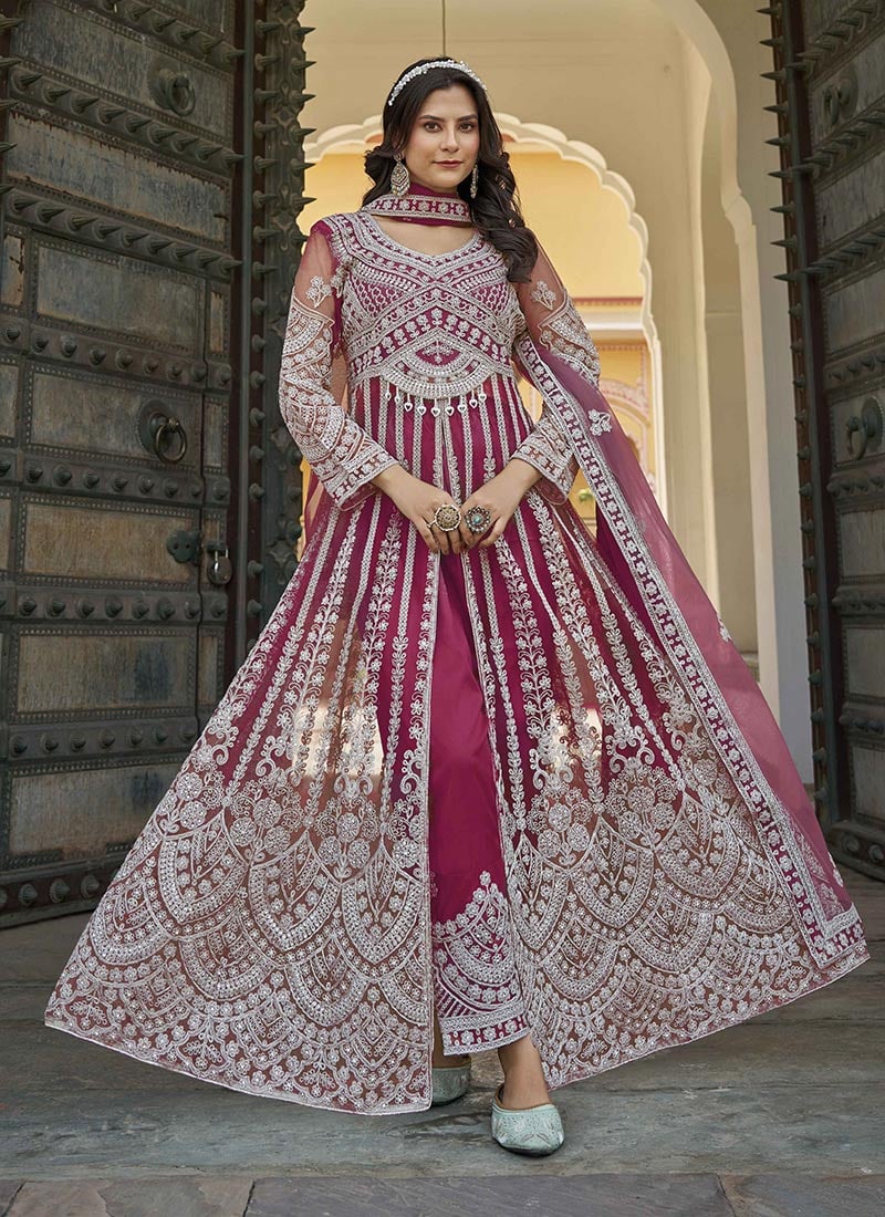 Pink Net Stones Embroidered Anarkali Suit Wedding Wear