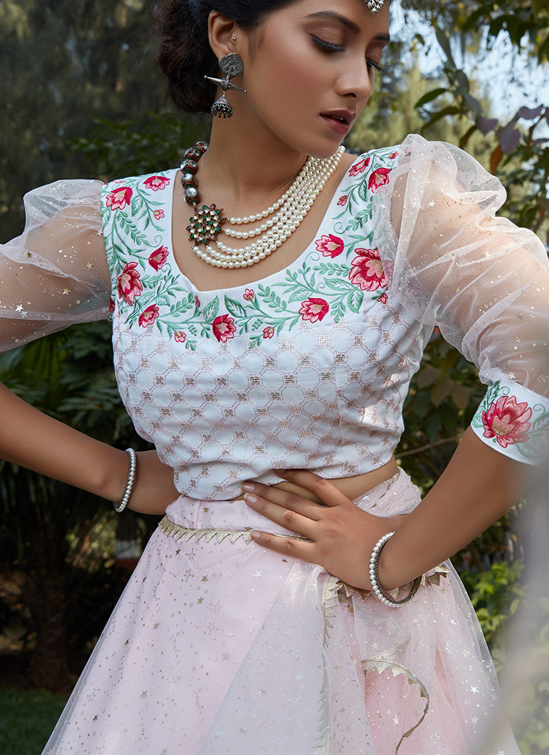 Buy Pink Net Umbrella Lehenga Party Wear, Foil Print, umbrella lehenga