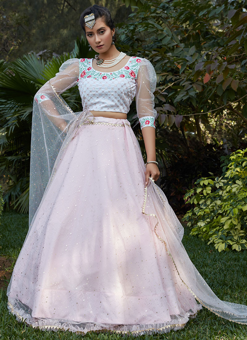 Buy Pink Net Umbrella Lehenga Party Wear, Foil Print, umbrella lehenga