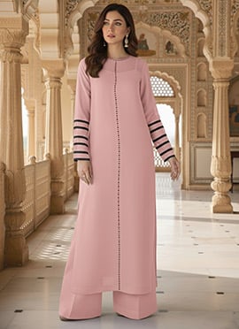 Pink Organza Beads Palazzo Suit