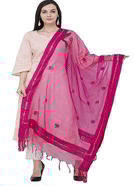 Pink Organza Cotton Gota Patti Work Dupatta