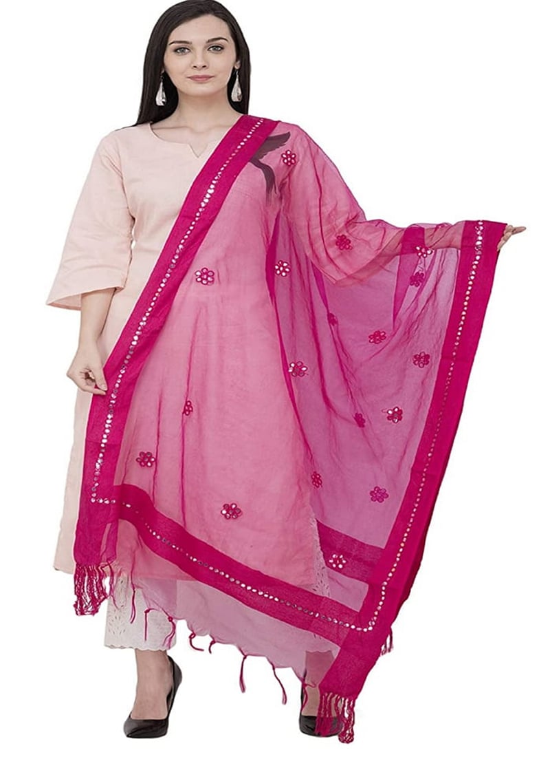 Pink Organza Cotton Gota Patti Work Dupatta Festive Wear