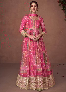 Pink Organza Digital Print Dress