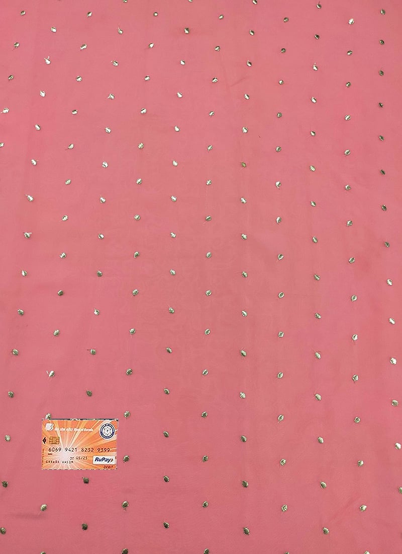Pink Organza Embroidered Fabric