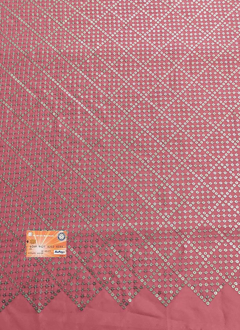 Pink Organza Embroidered Fabric
