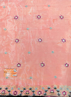 Peach Organza Embroidered Fabric