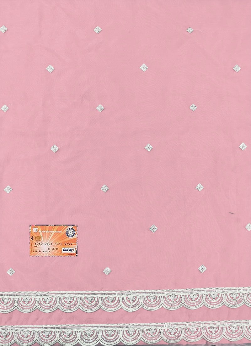 Lavender Pink Organza Embroidered Fabric