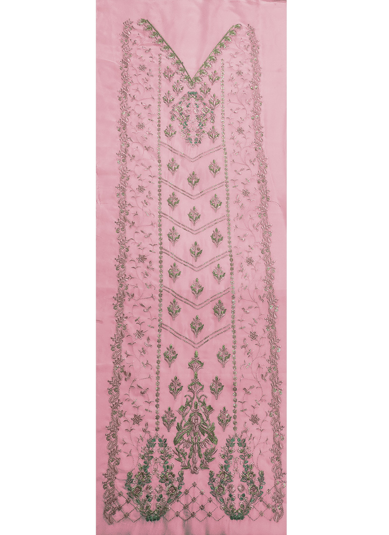Pink Organza Embroidered Fabric