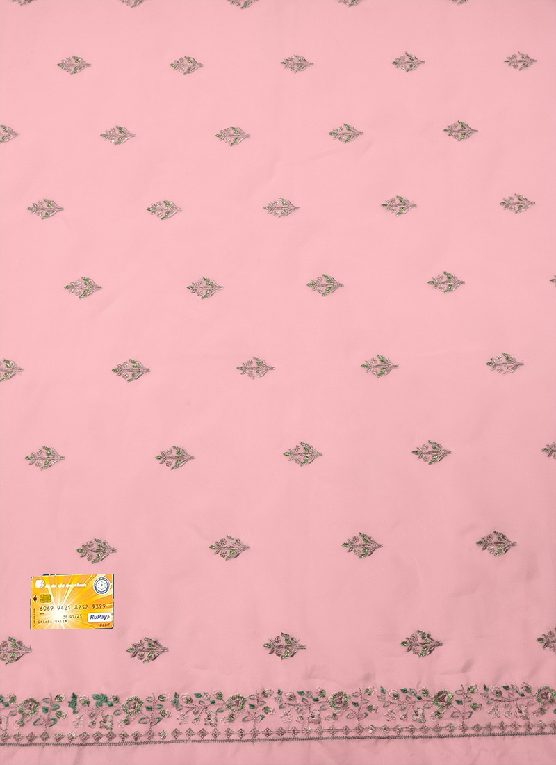 Pink Organza Embroidered Fabric