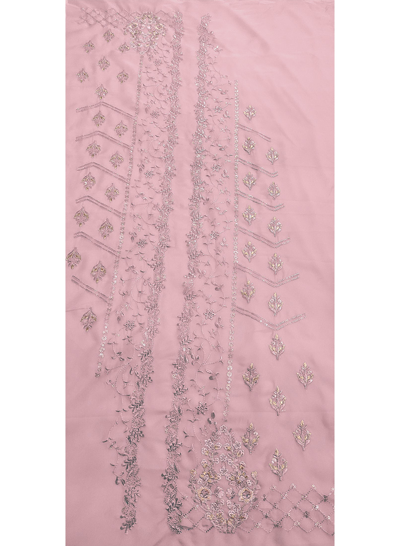 Pink Organza Embroidered Fabric