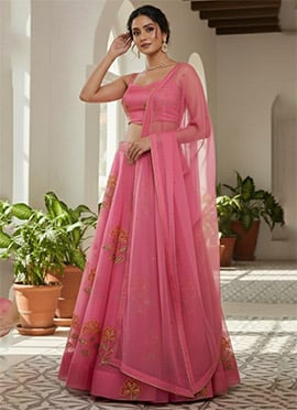 Pink Organza Embroidered Lehenga