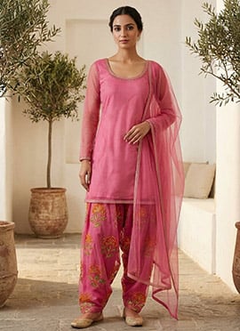 Pink Organza Embroidered Salwar Suit