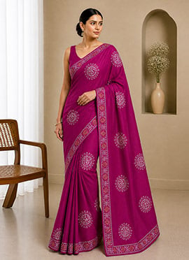 Pink Organza Embroidered Saree