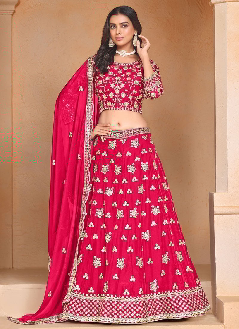 Pink Organza Embroidered Sequins Gorgeous Lehenga Wedding Wear