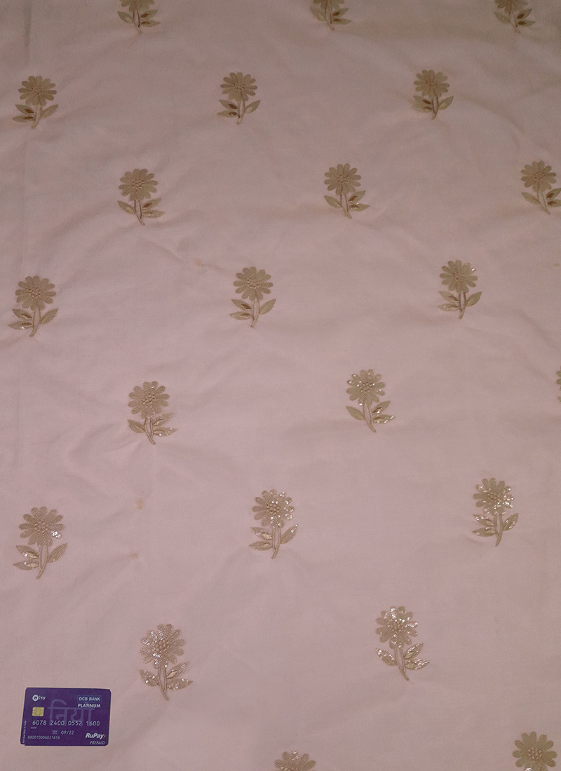 Baby Pink Organza Embroidered Fabric