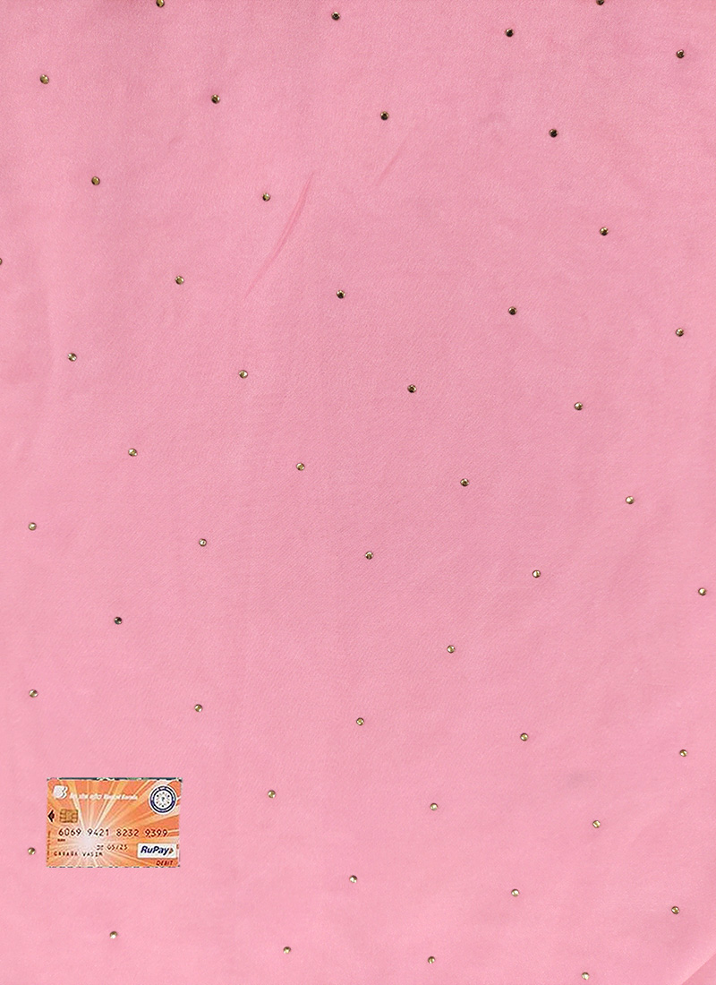 Rose Pink Organza Stones Fabric