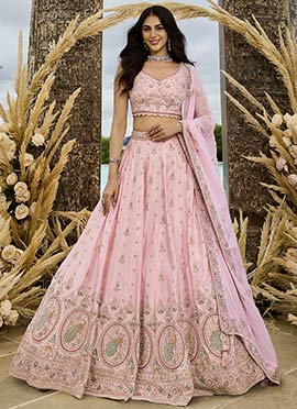 Pink Organza Viscose Embroidered Sequins With Beads Work Lehenga Set