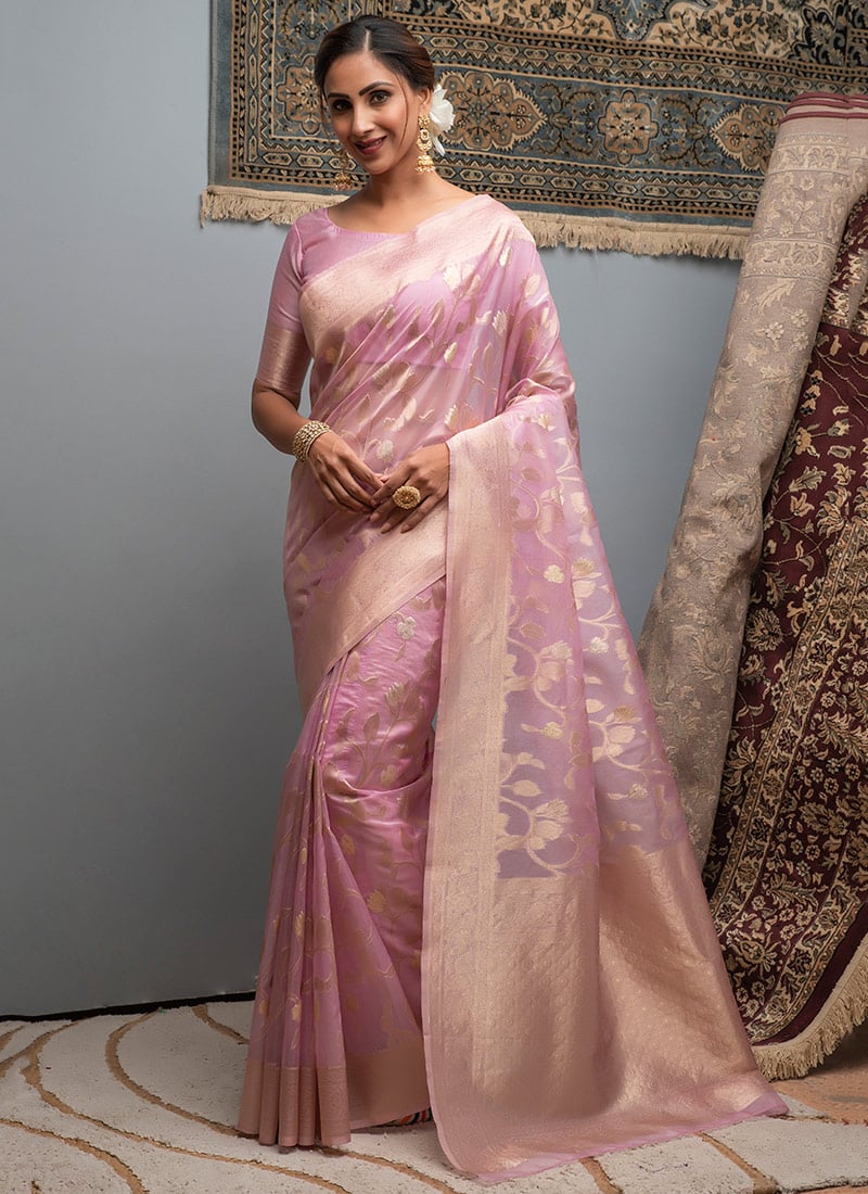 Pink Organza Weaving Saree