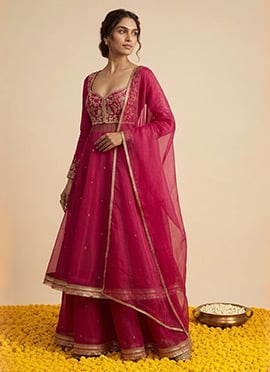 Pink Organza Zari Sequins Embroidered Anarkali Suit