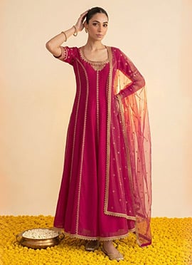 Pink Organza Zari Sequins Embroidered Anarkali Suit