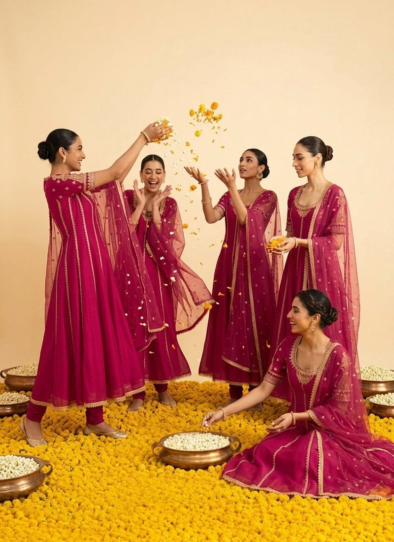 Pink Organza Zari Sequins Embroidered Anarkali Suit Festive Wear