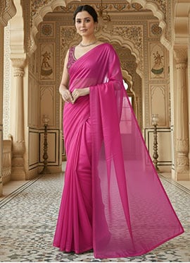 Pink Organza Zari Sequins Saree