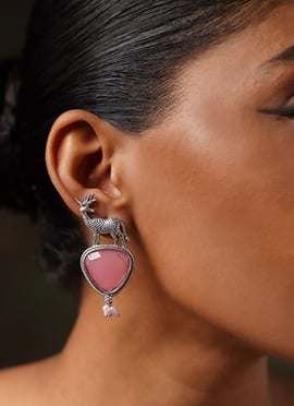 Pink Oxidised Kundan And Beads Drops