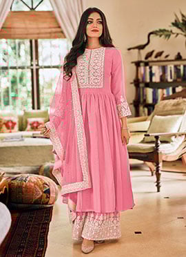 Pink Palazzo Suit With Sequins Resham And Stone Work