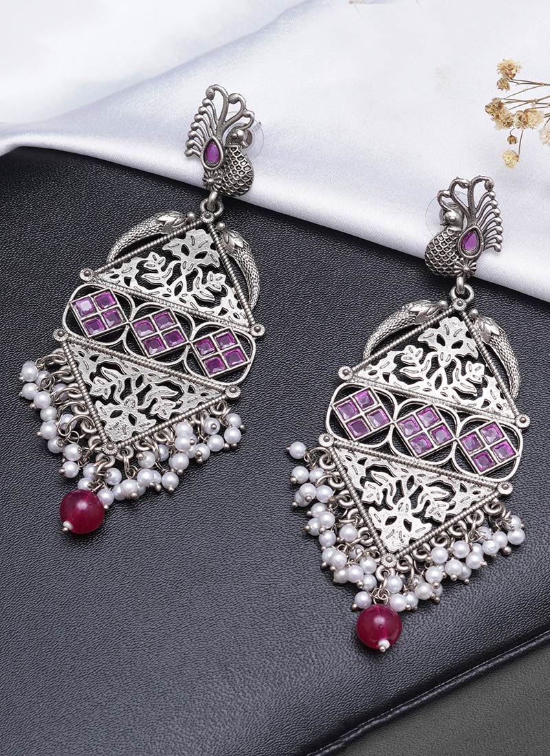 Pink Pearl Danglers Festive Wear