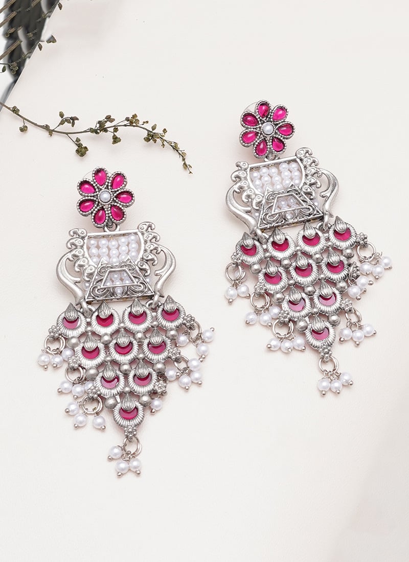Pink Pearl Drop Danglers Festive Wear