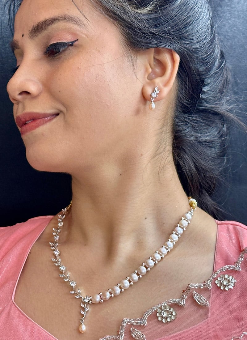 Pink Pearl Stones Necklace Set Wedding Wear
