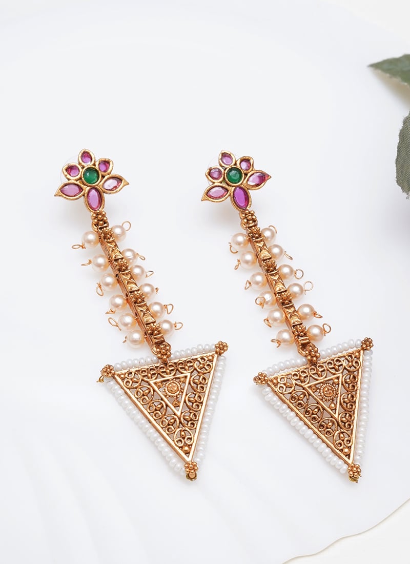 Pink Pearl Work Danglers  Festive Wear