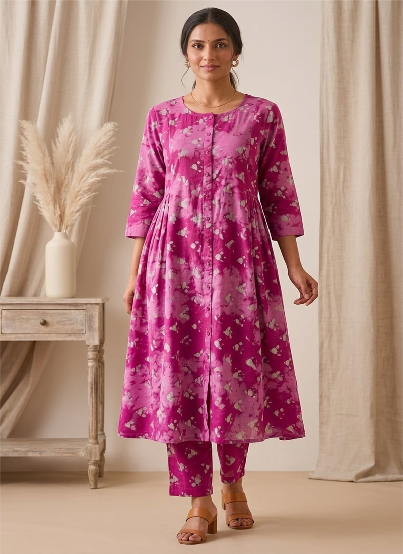 Pink Printed Cotton Kurta Set After Six Wear