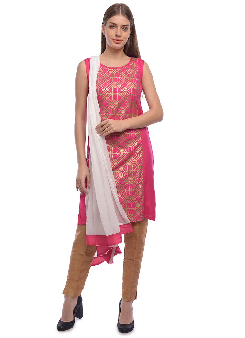 Buy Pink Printed Straight Pant Suit, Foil Print , Printed, straight