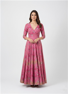 Pink Pure Crepe Printed Maxi Dress