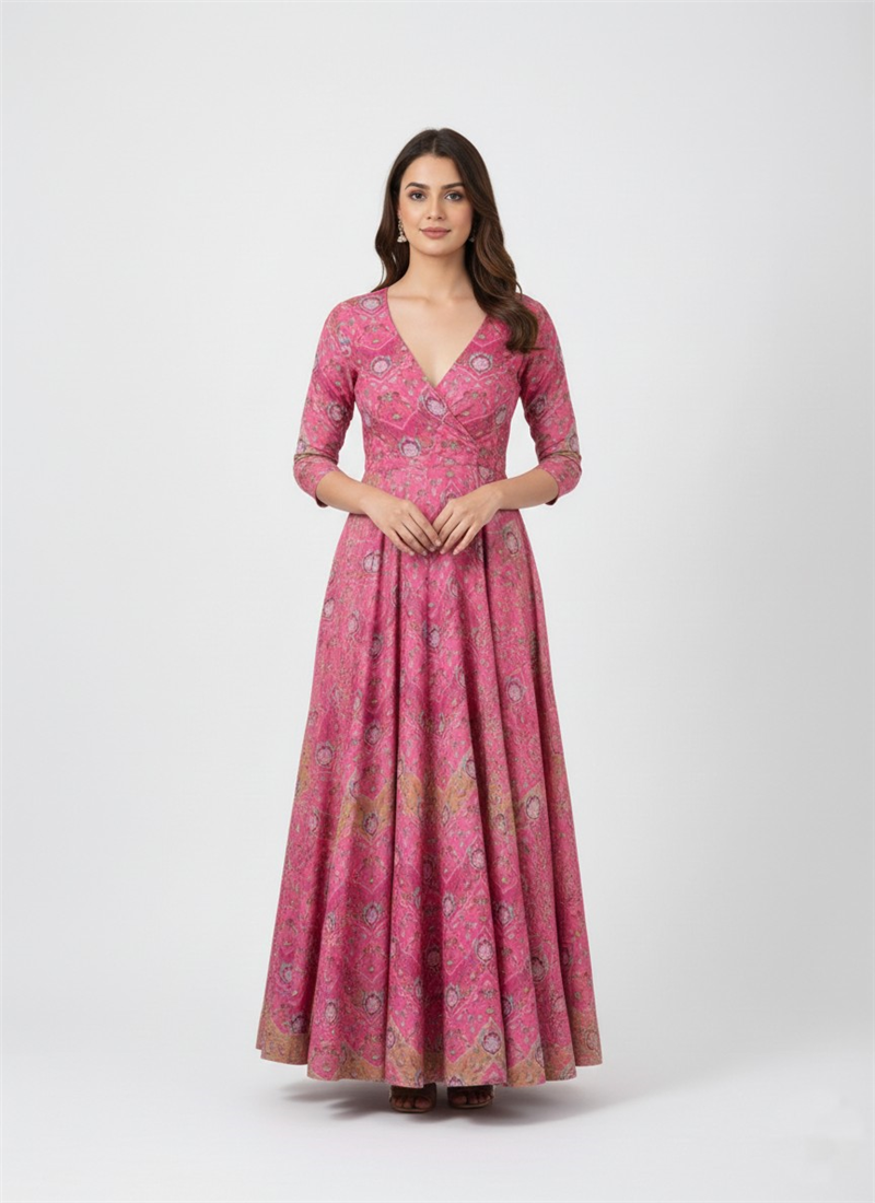 Pink Pure Crepe Printed Maxi Dress After Six Wear