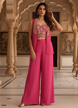 Pink Rangoli Georgette Zari Sequins Indowestern Set