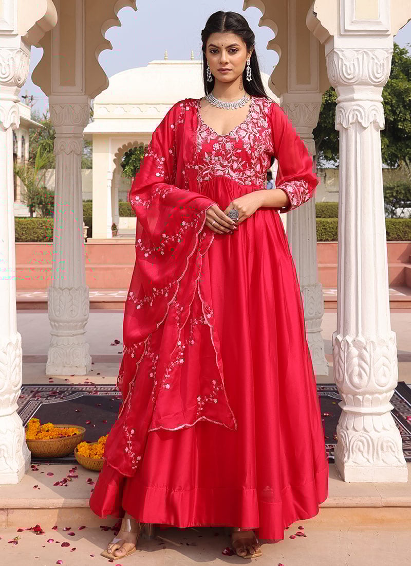 Pink Rangoli Silk Embroidered Sequins Anarkali Suit Festive Wear
