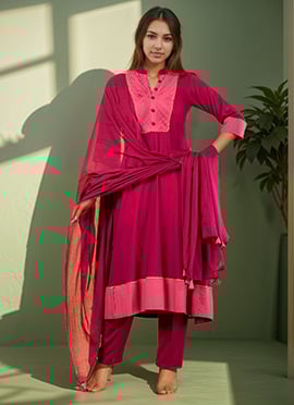 Pink Rayon A Line Straight Pant Suit