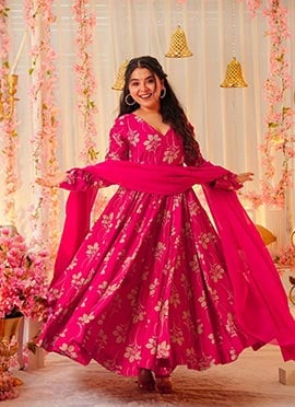 Pink Rayon Digital Print Anarkali Suit