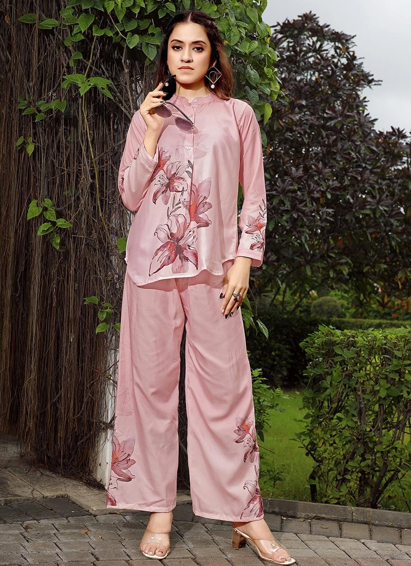 Pink Rayon Digital Print Co Ord Set After Six Wear