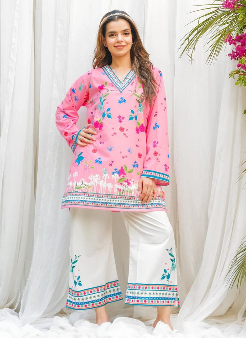 Pink Rayon Digital Print Indowestern Co ord Set After Six Wear