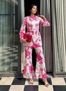 Pink Rayon Digital Print Indowestern Co ord Sets