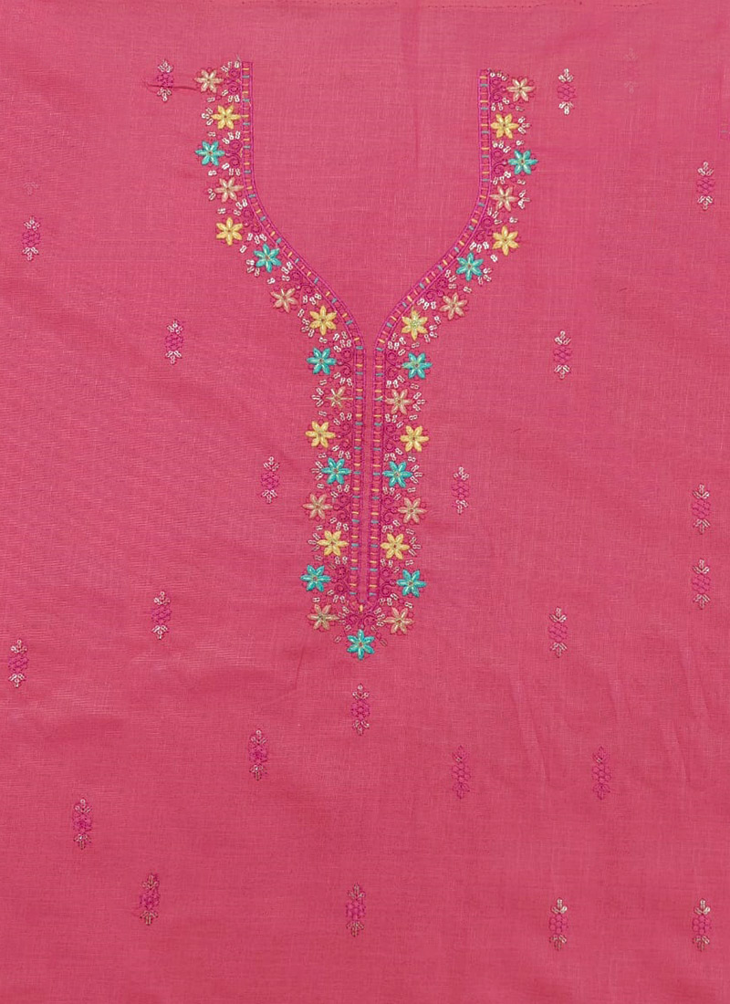 Pink Rayon Embroidered Fabric