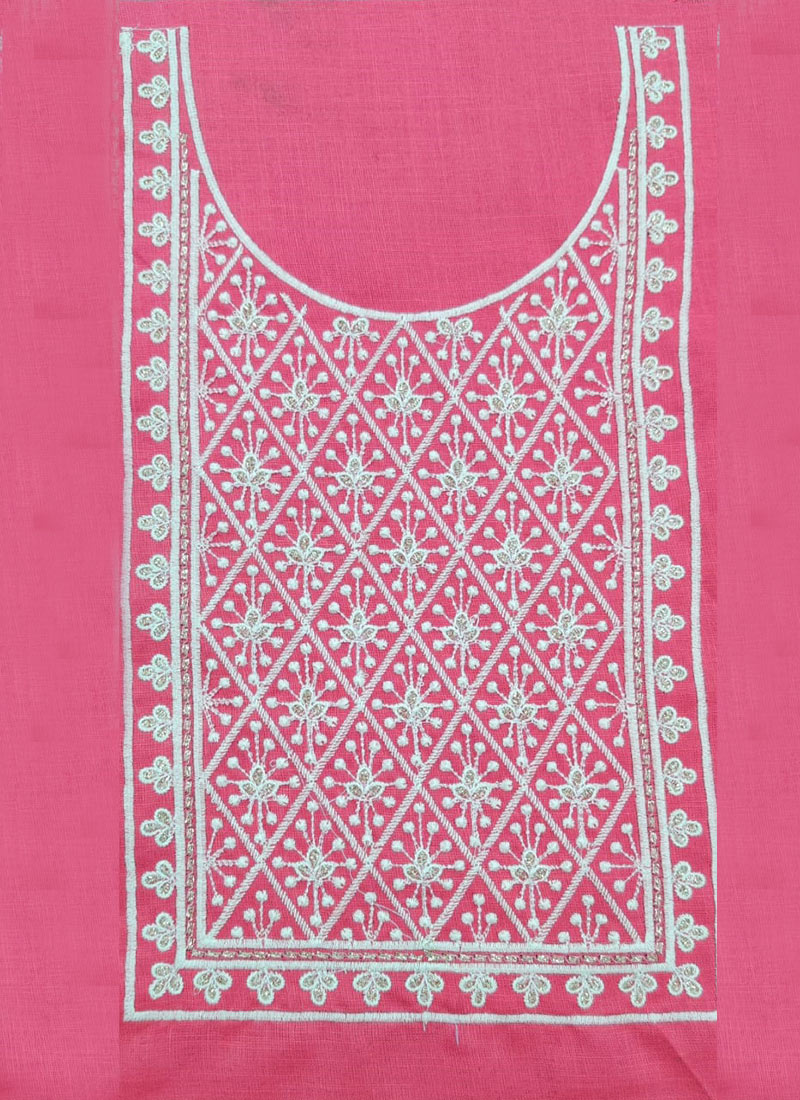 Pink Rayon Embroidered Fabric