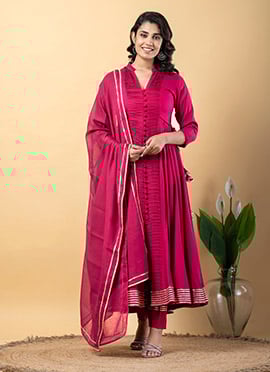 Pink Rayon Gota Lace Work Anarkali Suit