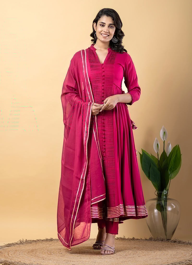 Pink Rayon Gota Lace Work Anarkali Suit After Six Wear