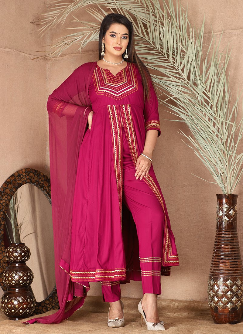 Pink Rayon Gota Patti Thread Anarkali Suit After Six Wear
