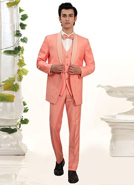 Pink Rayon Hand Embroidered Beads Embellished Men Suit